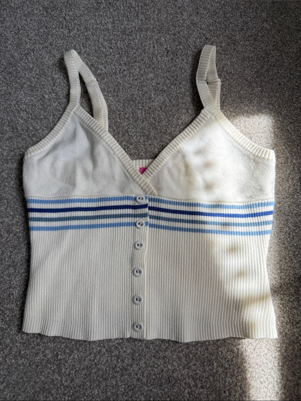 Edikted Cream Knit Button-Front Tank with Blue Stripes